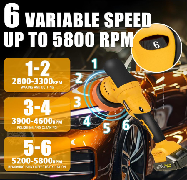 Cordless Car Buffer Polisher Plastic 5 Inch Buffer Auto Detailing Boat Sanding