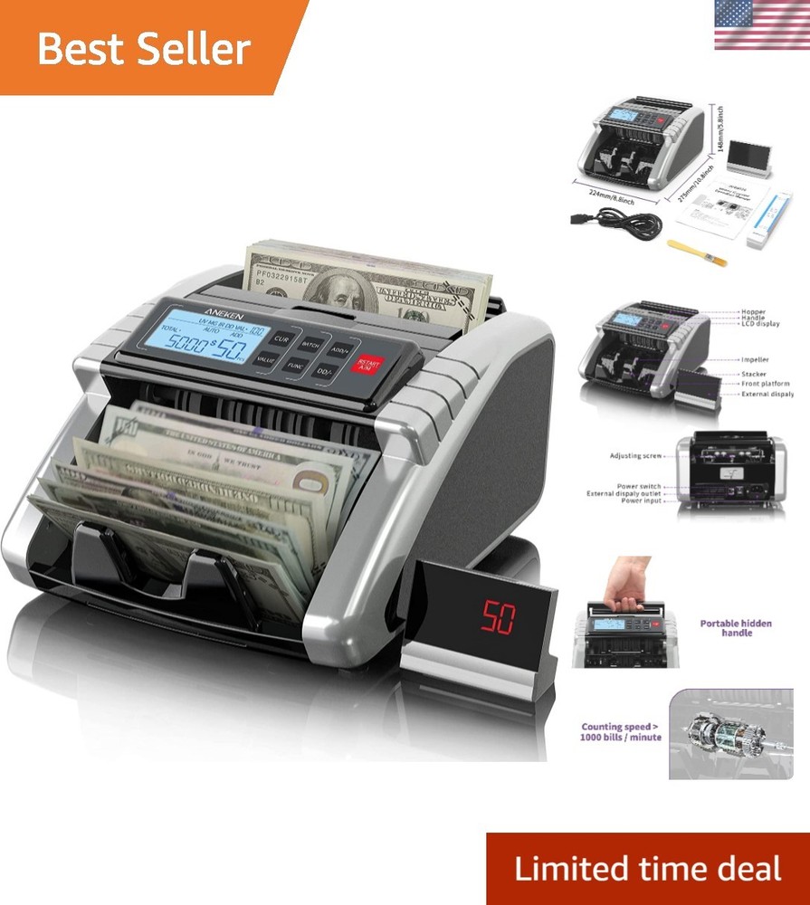 High Efficiency Cash Counter: Value Count with Add & Batch Modes, Silver Finish