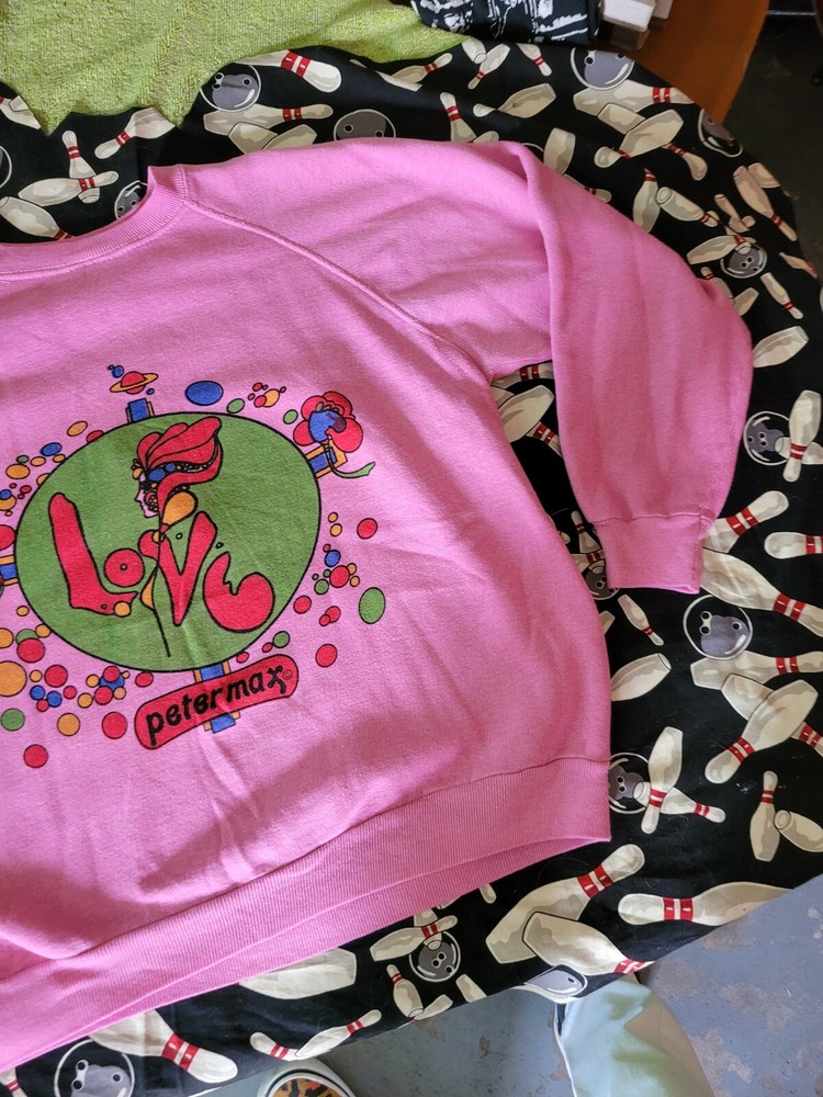 PETER MAX STUNNING LATE 60S PINK LARGE SWEATSHIRT VINTAGE BEATLES PSYCHEDELIC