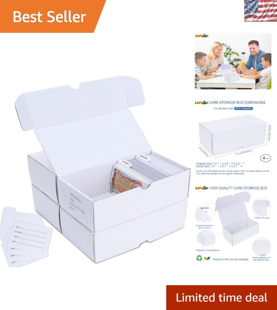 Laminated 4-Pack Trading Card Boxes with Labeled Dividers - Horizontal Storage