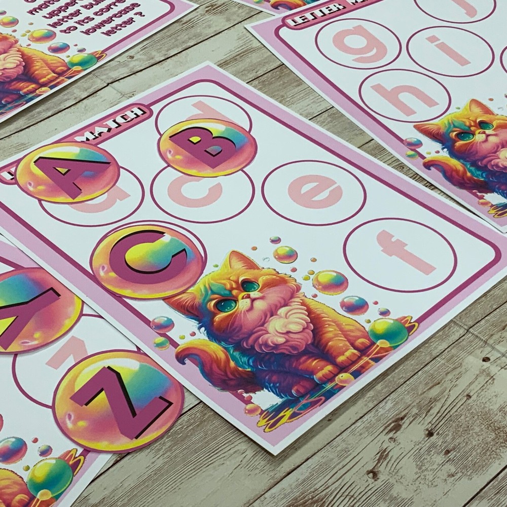 Pretty Kitty Bubble Match Game - Uppercase & Lowercase Match    - DIY KIT -