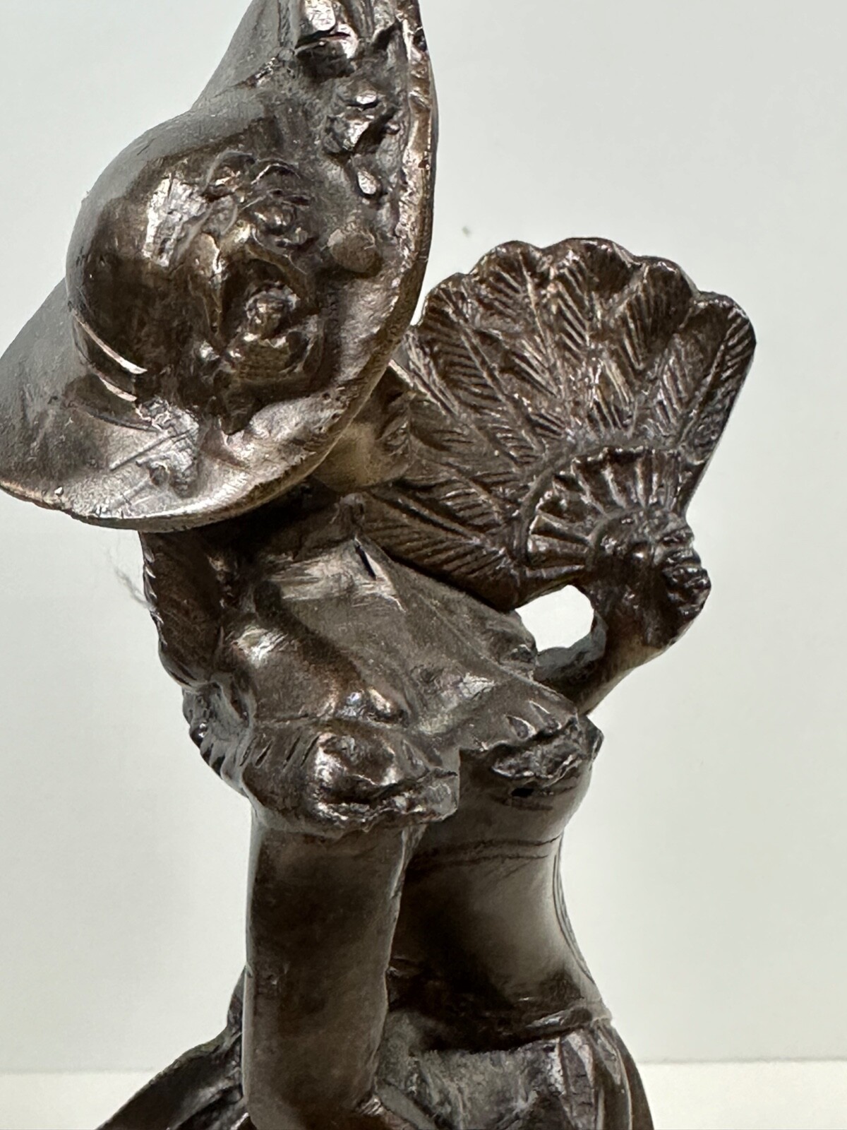 Vintage Victorian Lady Bronze Brass Statue Sculpture Holding Fan 13" High