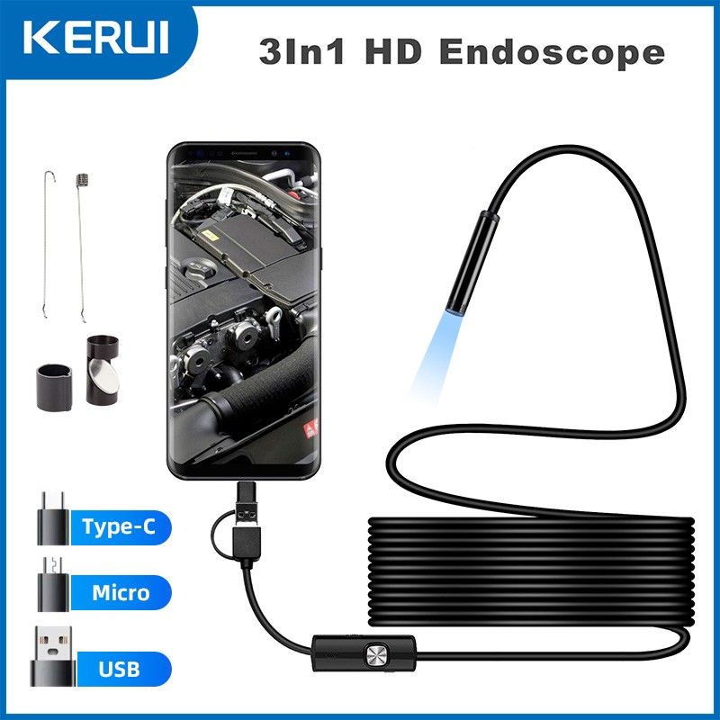 6LED USB Snake Endoscope Borescope HD Inspection Camera 3.3FT For Android Type C