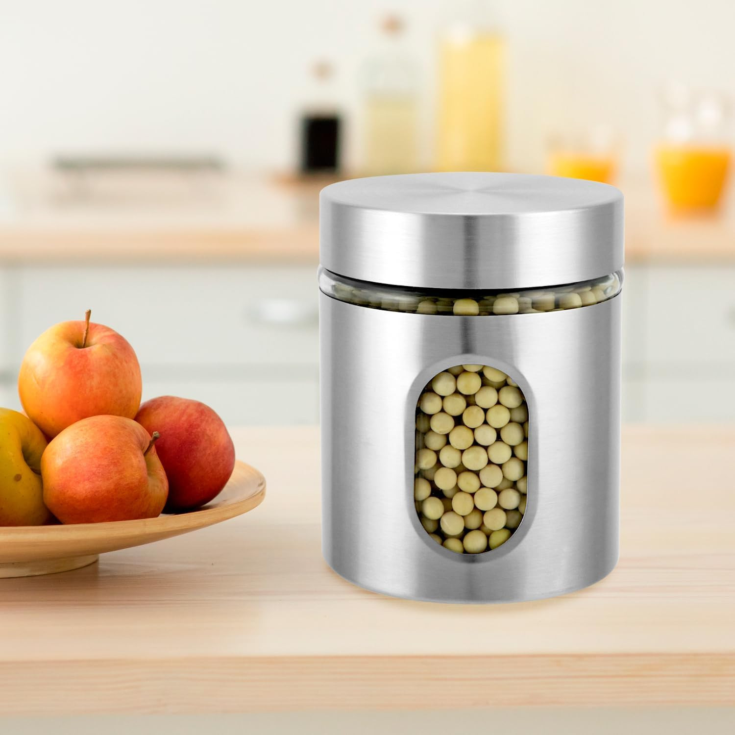 6 Pack 20 Oz Stainless Steel Glass Kitchen Canisters Set, Airtight Food Storage