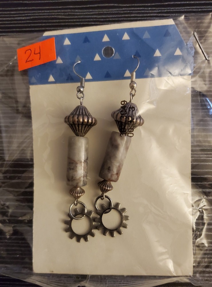 Earrings Pierced Dangle Stone Handmade Approx 3-4"