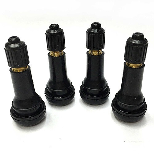 1 set of 4 pcs TR413 SNAP-IN TIRE VALVE STEMS WITH CAPS BLACK RUBBER