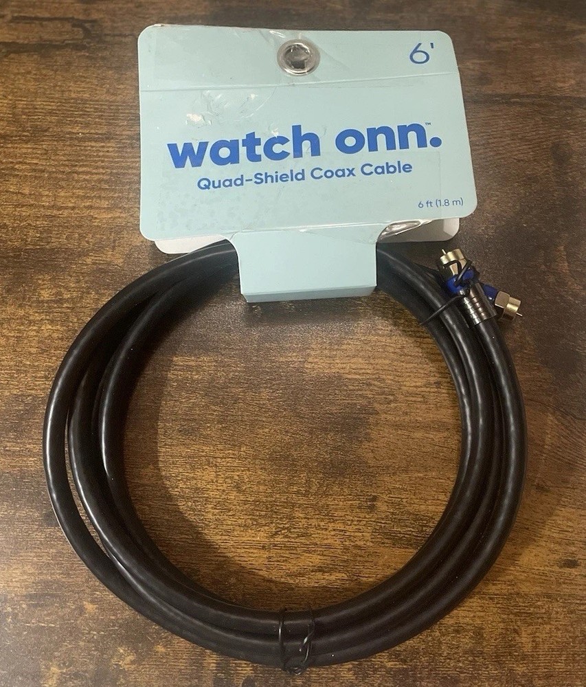 onn. Quad-Shield Coax Cable Copper Black 6 ft Audio/Video