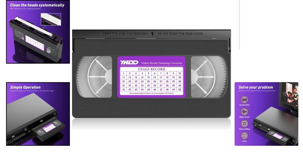 Dry Type VCR Head Cleaner Tape - Safe, Reusable Solution for VHS Playback
