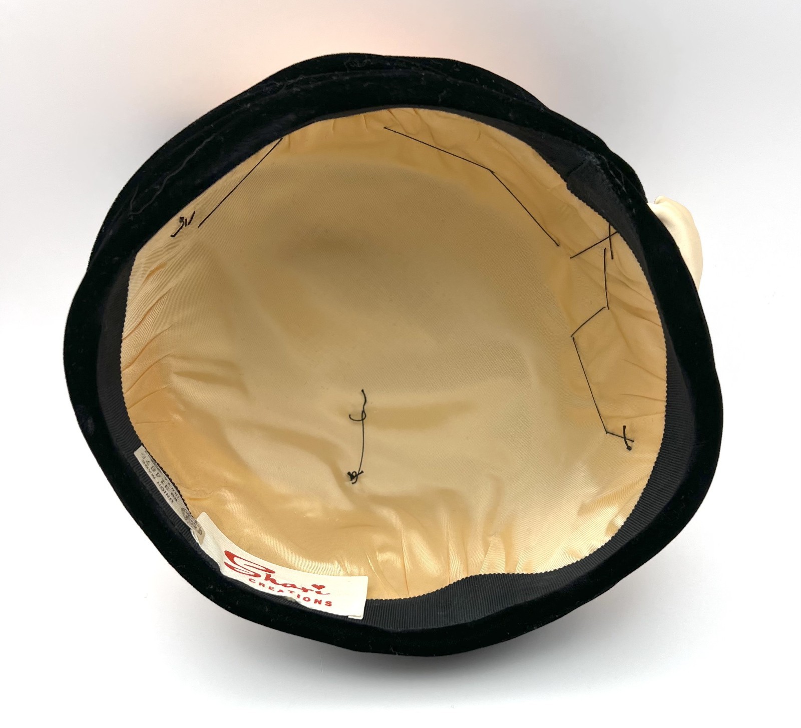 Vintage Shari Creations Turban Hat Black Velvet Cream Copper Satin USA Union