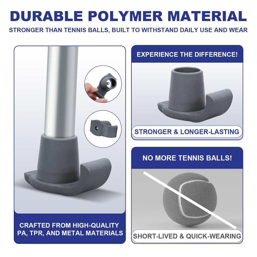 Walker Ski Glides, 2 Pack Durable Glides for Folding 2 Pack, Gray