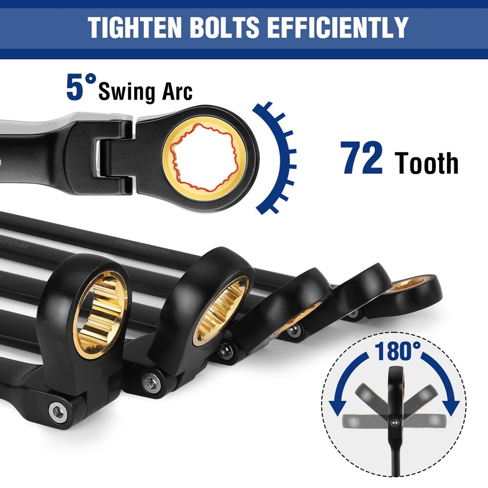 WORKPRO 5PCS Extra Long Ratcheting Wrench Set 8-19mm Combination Metric 72-Teeth