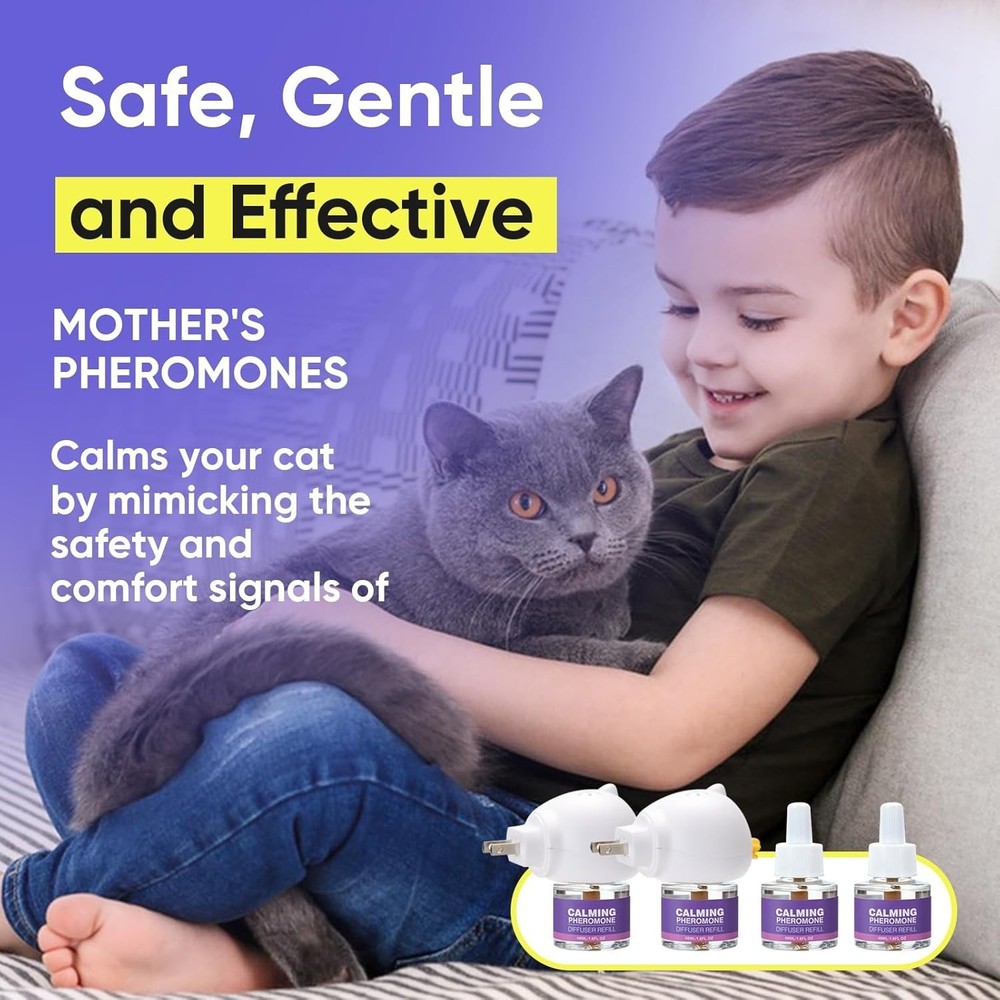 Cat Calming Diffuser for Anxiety Pheromone Diffuser to Calm Cats – Includes 4 Re