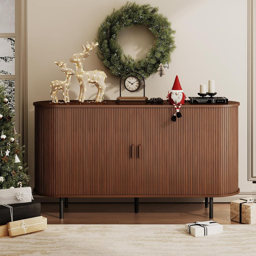 Modern 55" Walnut Buffet Sideboard with Sliding Door & Adjustable Shelf