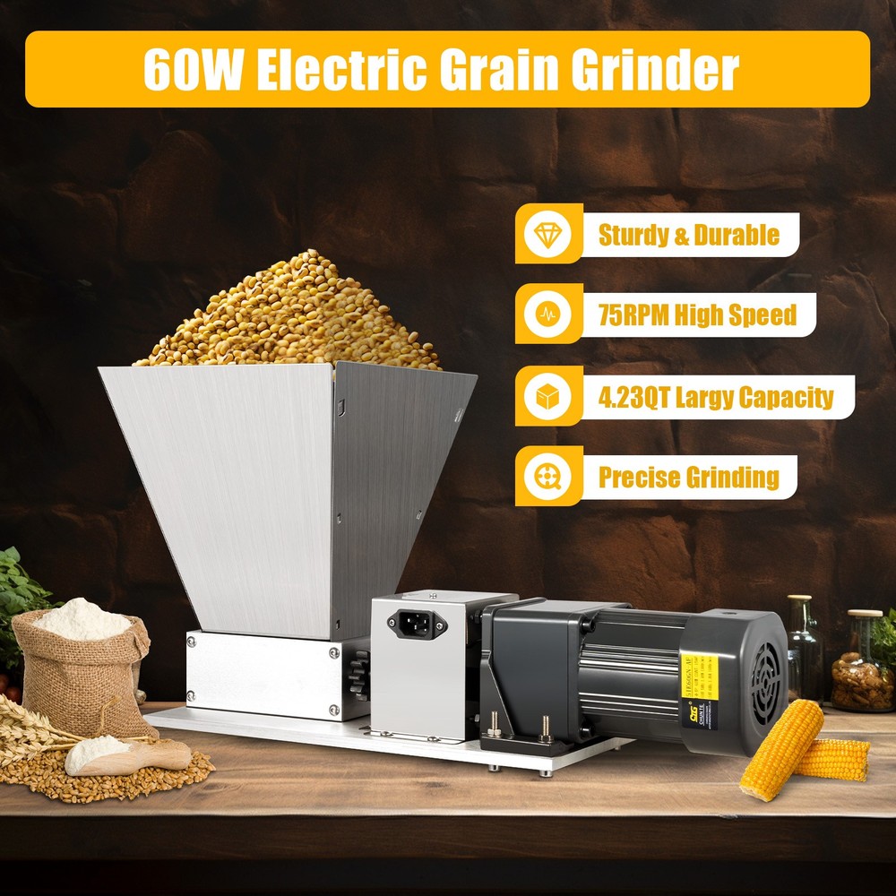 Electric Corn Wheat Barley Grinding Machine+4 Hopper+2 Roller Grain Mill Grinder