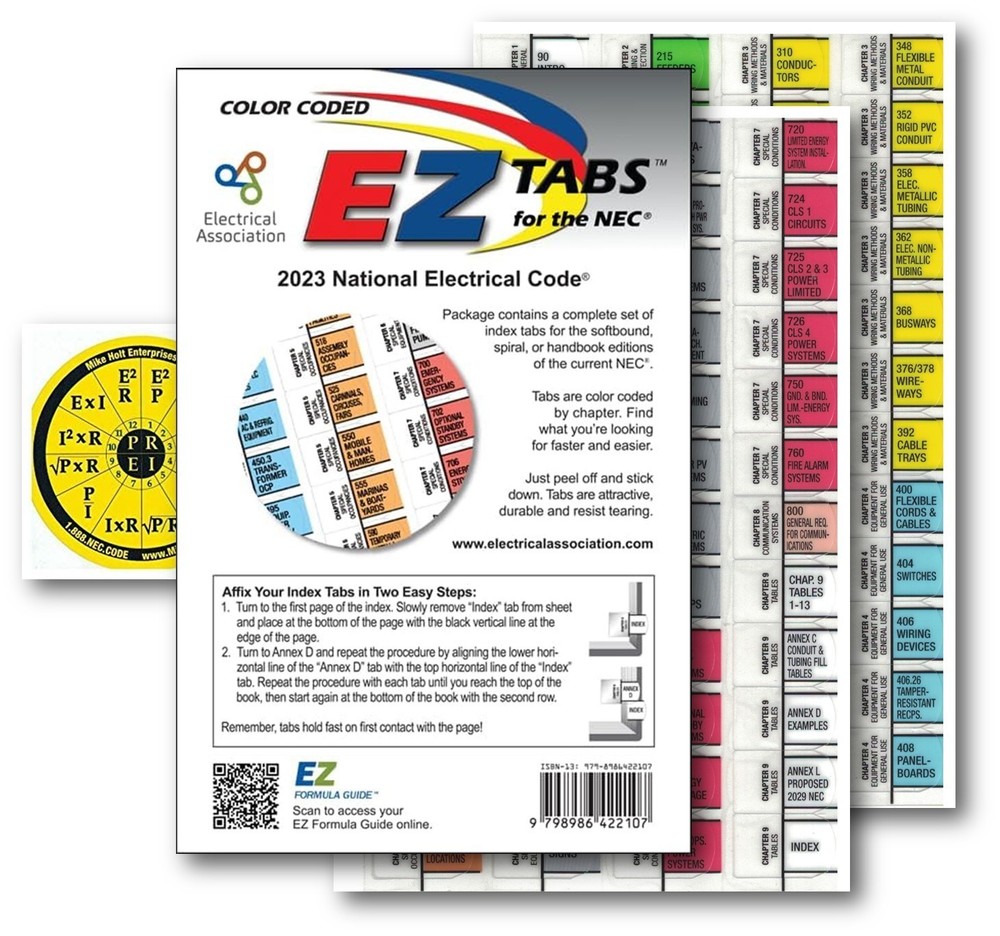 2023 Color Coded  EZ Tabs with EZ Formula Guide based on 2023 NEC Code books
