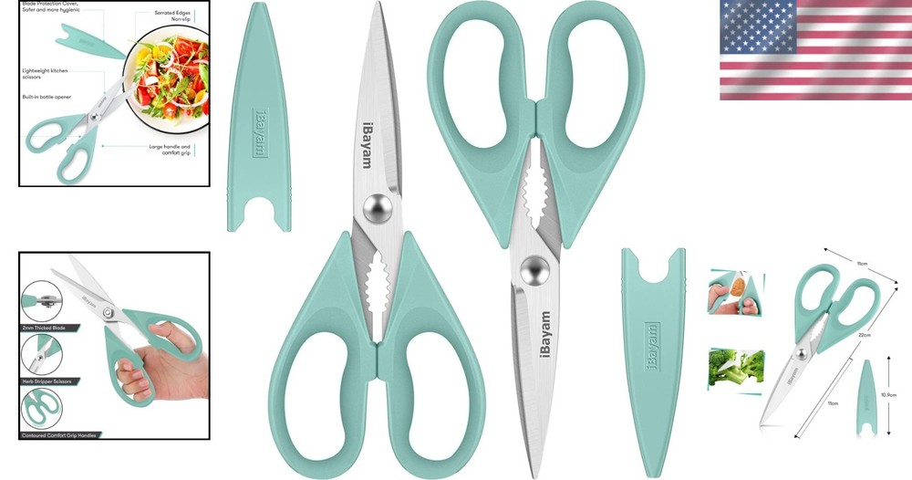 Versatile Kitchen Shears Set - Stainless Steel Utility Scissors, Aqua Sky 2-Pack