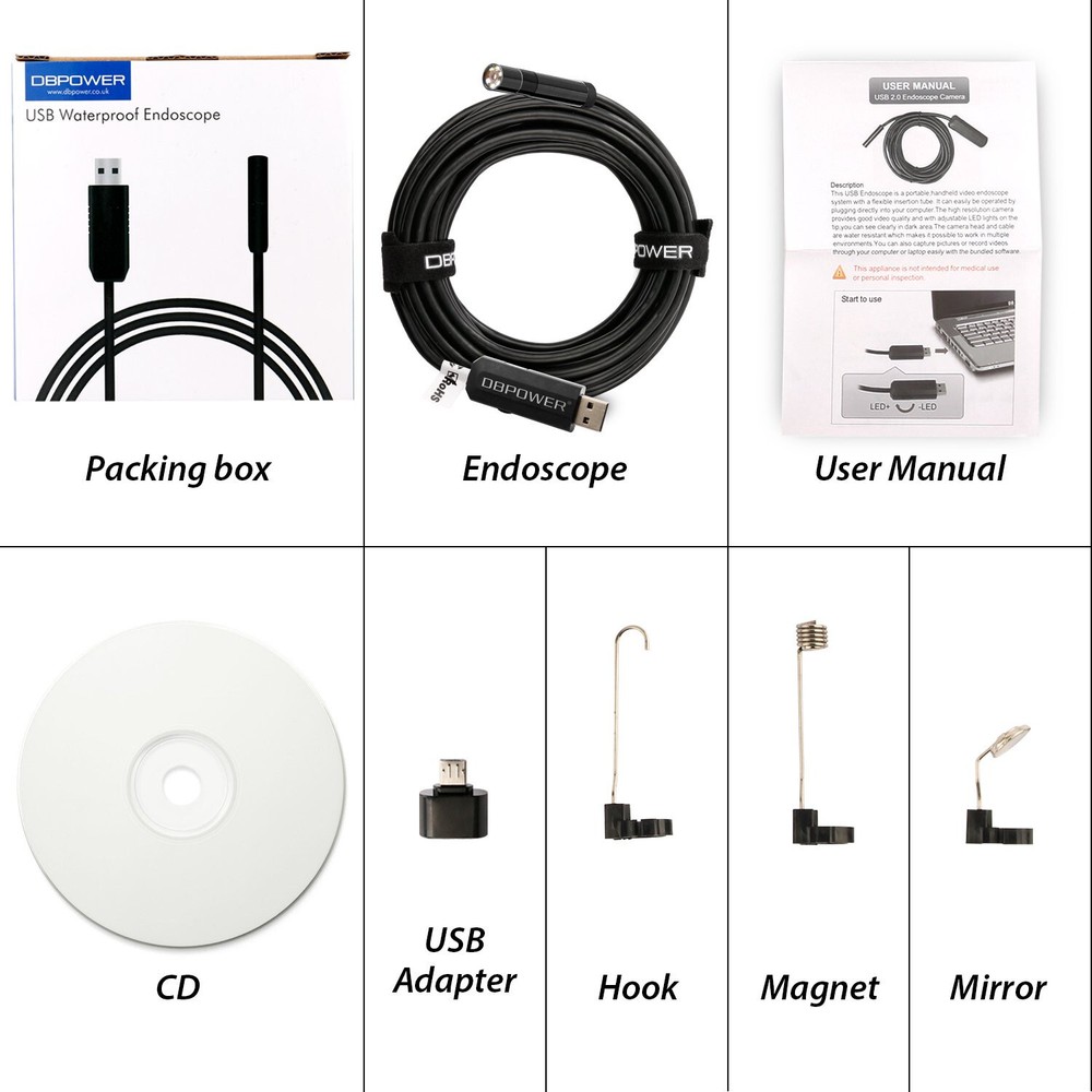 2 Million Pixels CMOS 5m USB Waterproof Hd 6-led Borescope Endoscope Camera