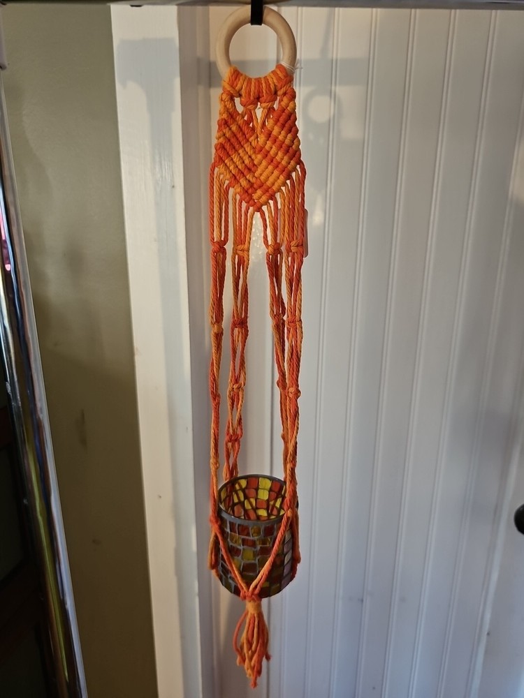 Orange And Yellow Macrame Plant Holder