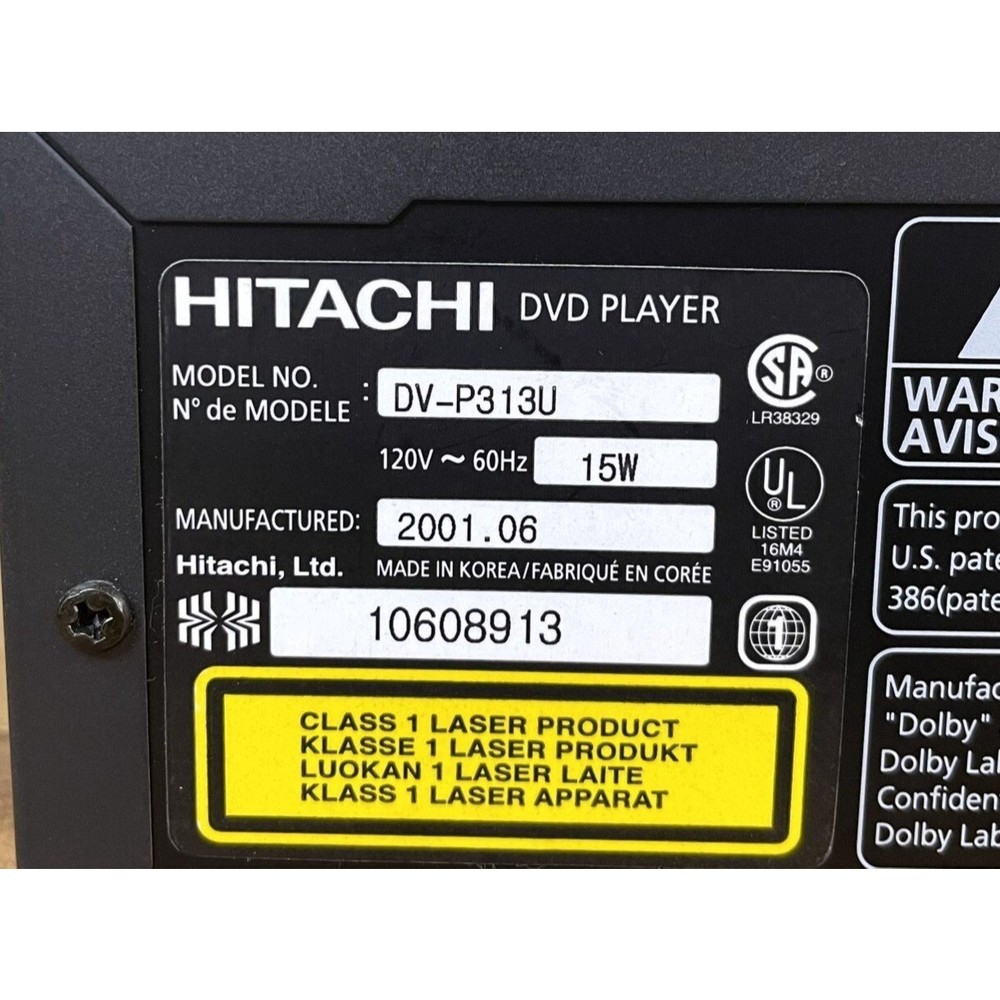 Hitachi DV-P313 Digital Video DVD Player Dolby Includes Cables No Remote