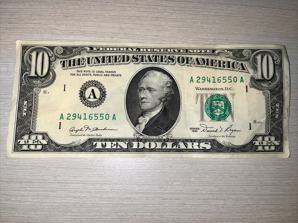 Series 1981 Ten Dollar bill Possible Ink Error, A29416550 A