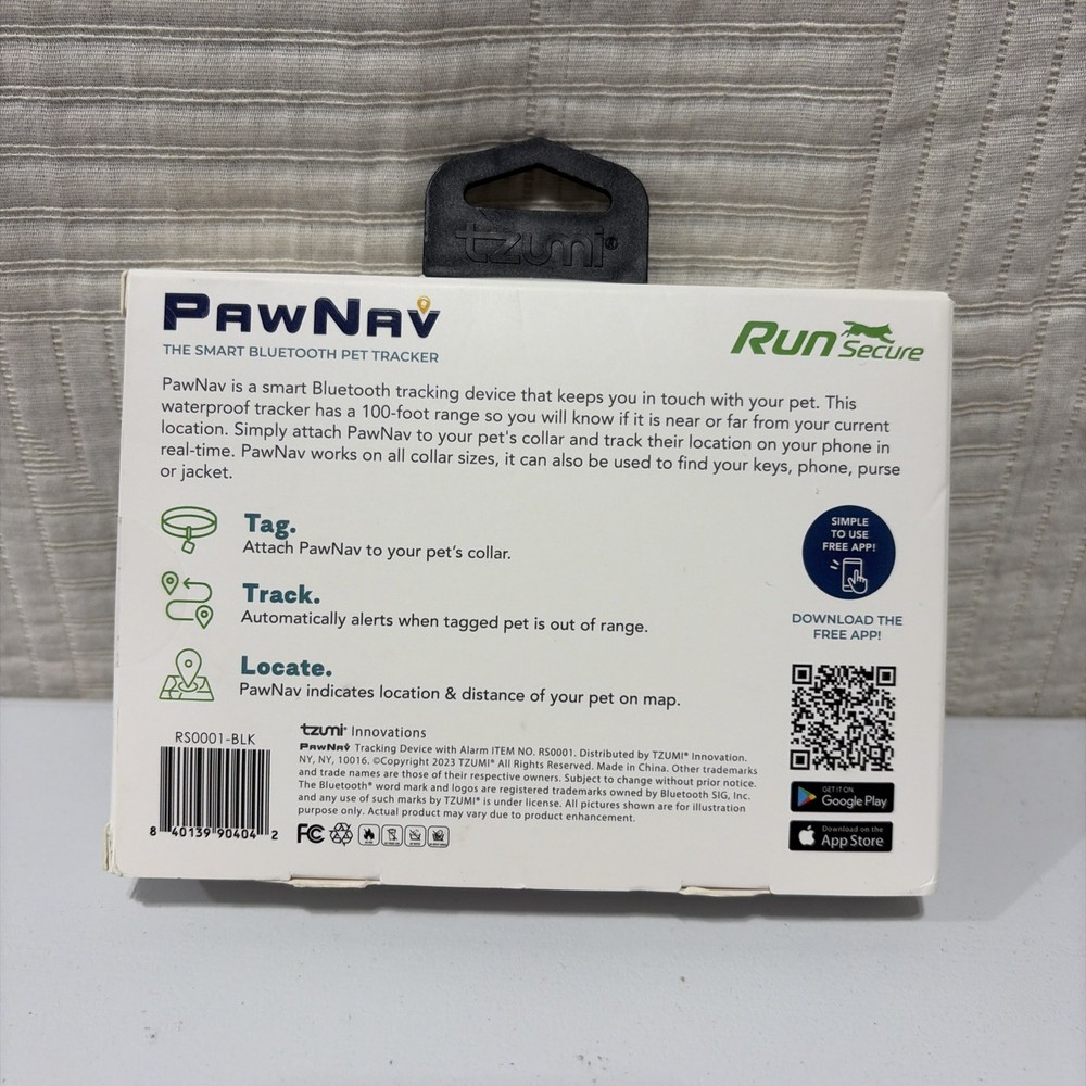 PawNav Smart Bluetooth Pet Tracker by Run Secure Waterproof 100 Foot Range NEW
