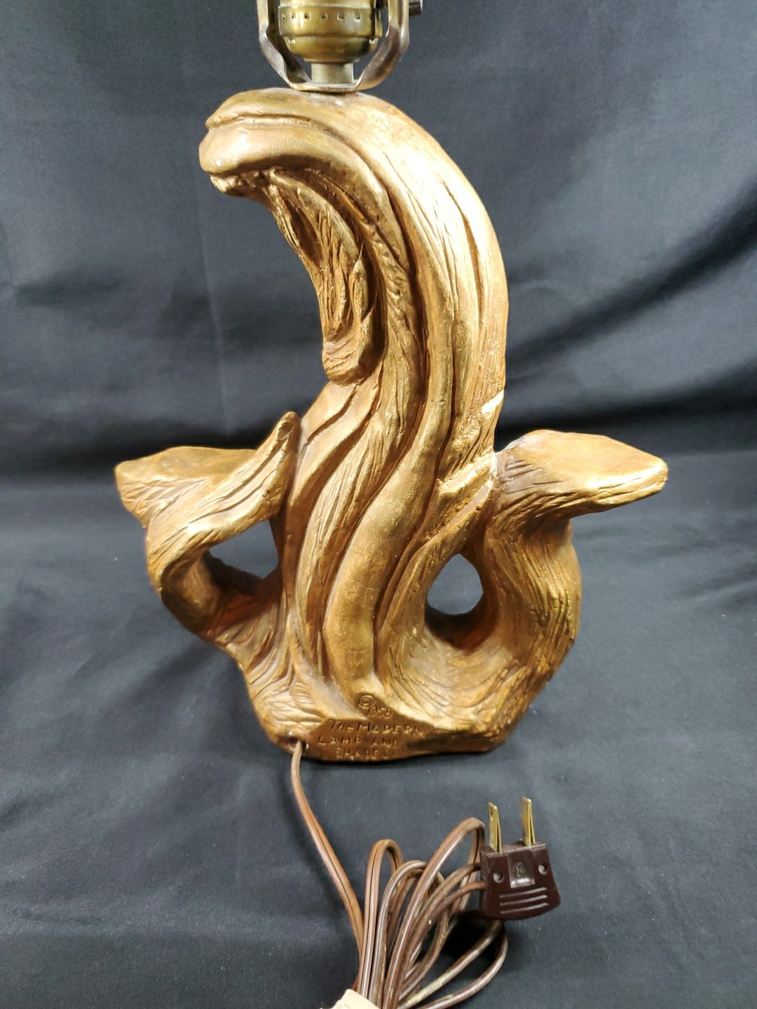 MCM 14" Lamp Base Mid Century Modern Plaster Drift Wood 3D Table Sculpture VTG *