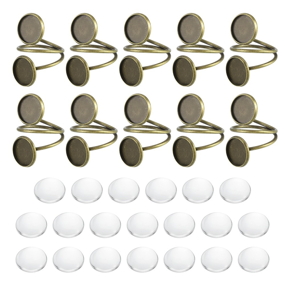 10Pcs 12mm Ring Blank Base with 20Pcs Cabochon(Bronze)