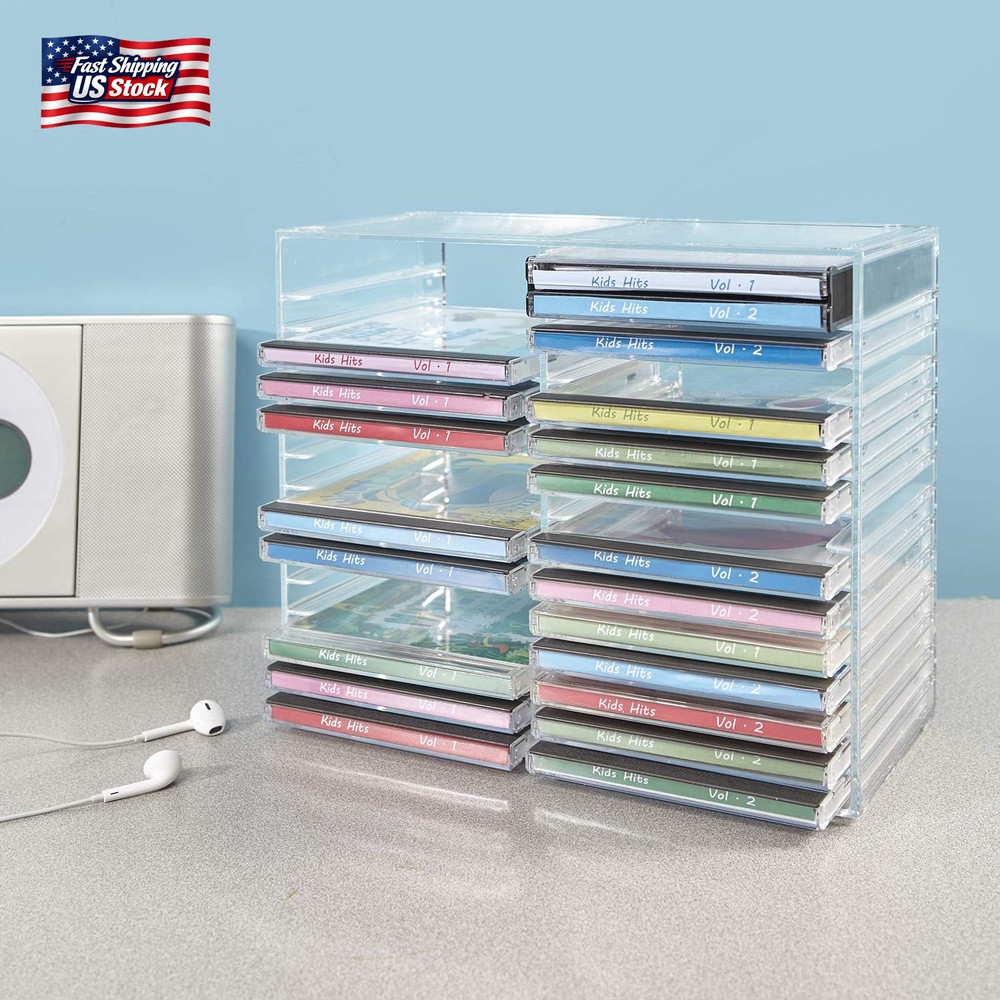 Stori Stackable Clear Plastic CD Organizer with Rubber Feet | Rectangular Jewel