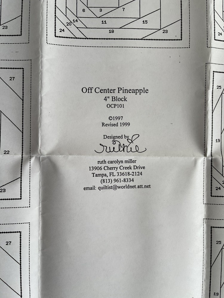 Off Center Pineapple 4” Blocks OFP101 24”x24” Quilt Pattern