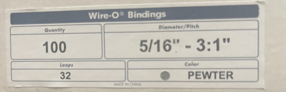 5/16" 3:1 Twin Loop Wire O Binding Spines-90/pack - PEWTER (10 Missing)