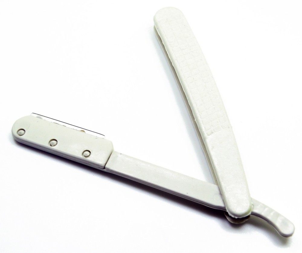 Disposable Straight Razor W/ Pre Inserted Blade Barber Single Plastic - White