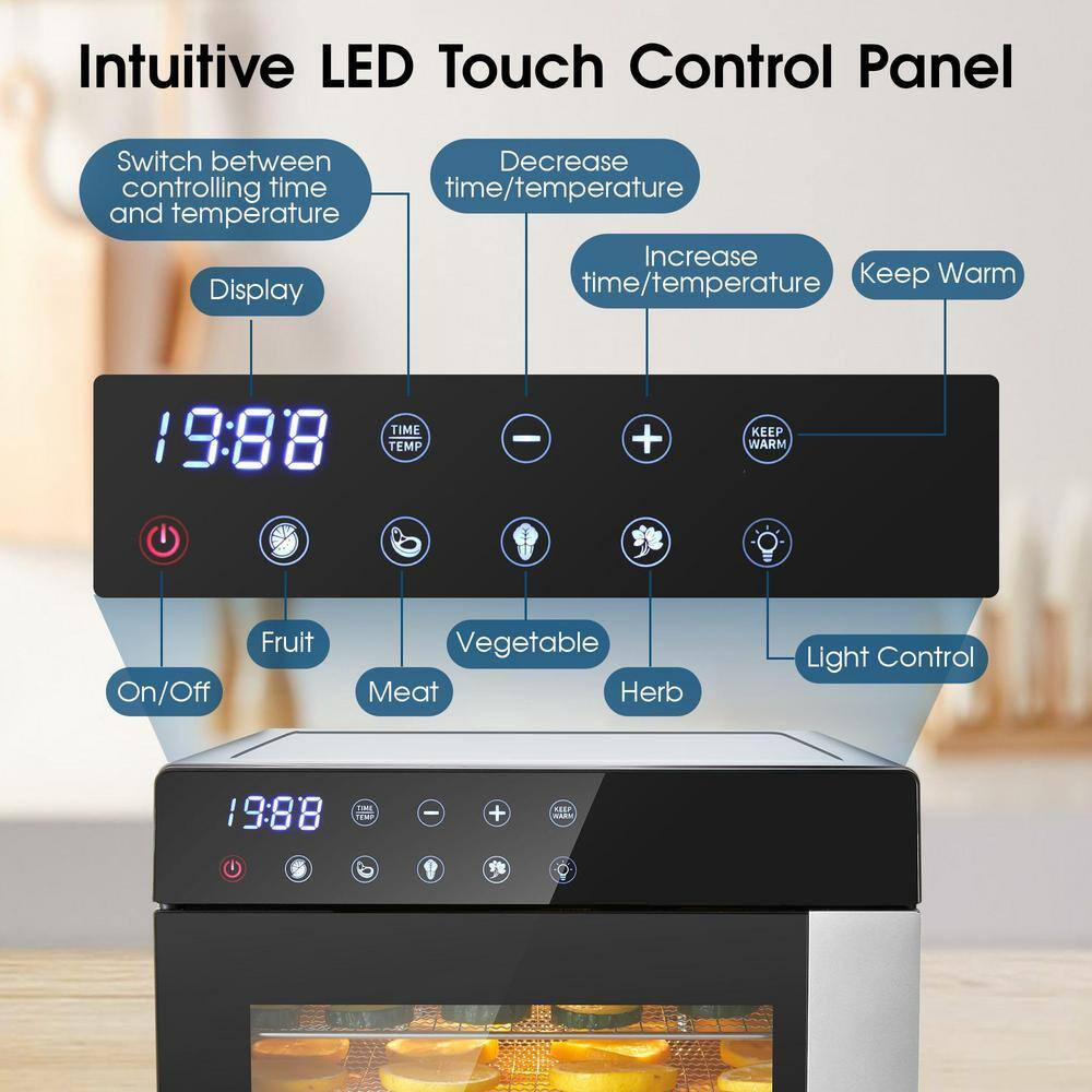 8-Tray Black Food Dehydrator with Stainless Steel Trays