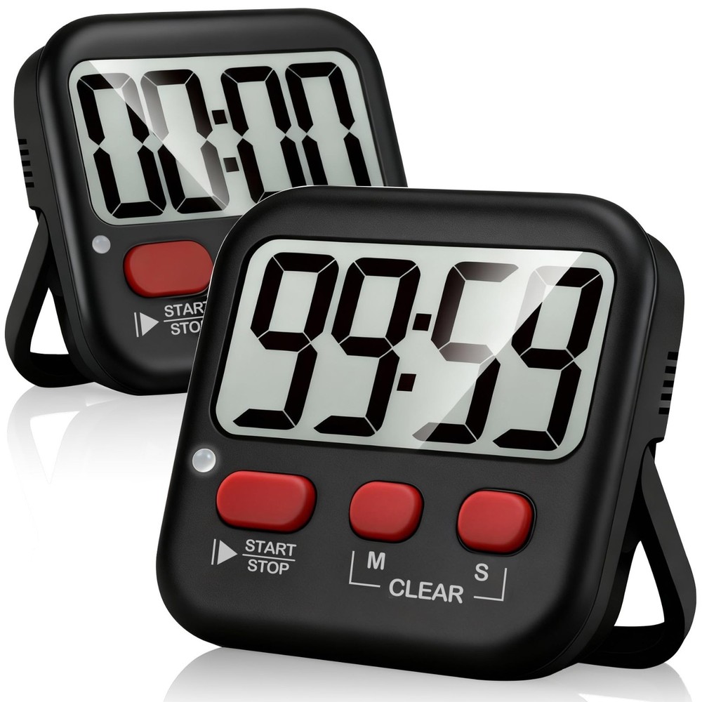 2pc Digital Kitchen Timers, Magnetic Countdown Timer Loud or Silent Mode
