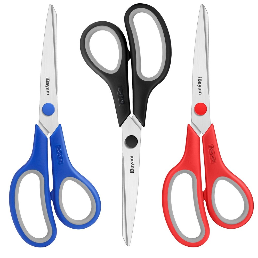 Scissors, iBayam 8 All Purpose Scissors Bulk 3-Pack, Ultra Sharp 2.5mm Thick