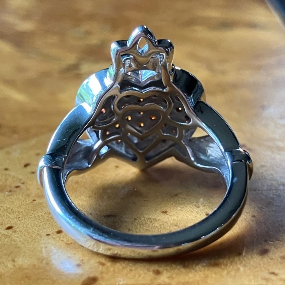 Natural Red Garnet Sterling Silver Claddagh Ring Size 5