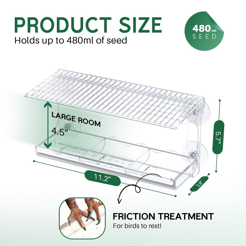 SUNALLY Window Bird Feeder for Outdoors, Clear Feeders Mounted...