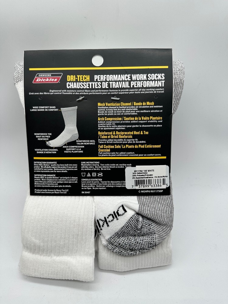NEW 6 PAIR PACK DRI-TECH CREW GENUINE DICKIES MENS FLEX PERFORMANCE WORK SOCKS
