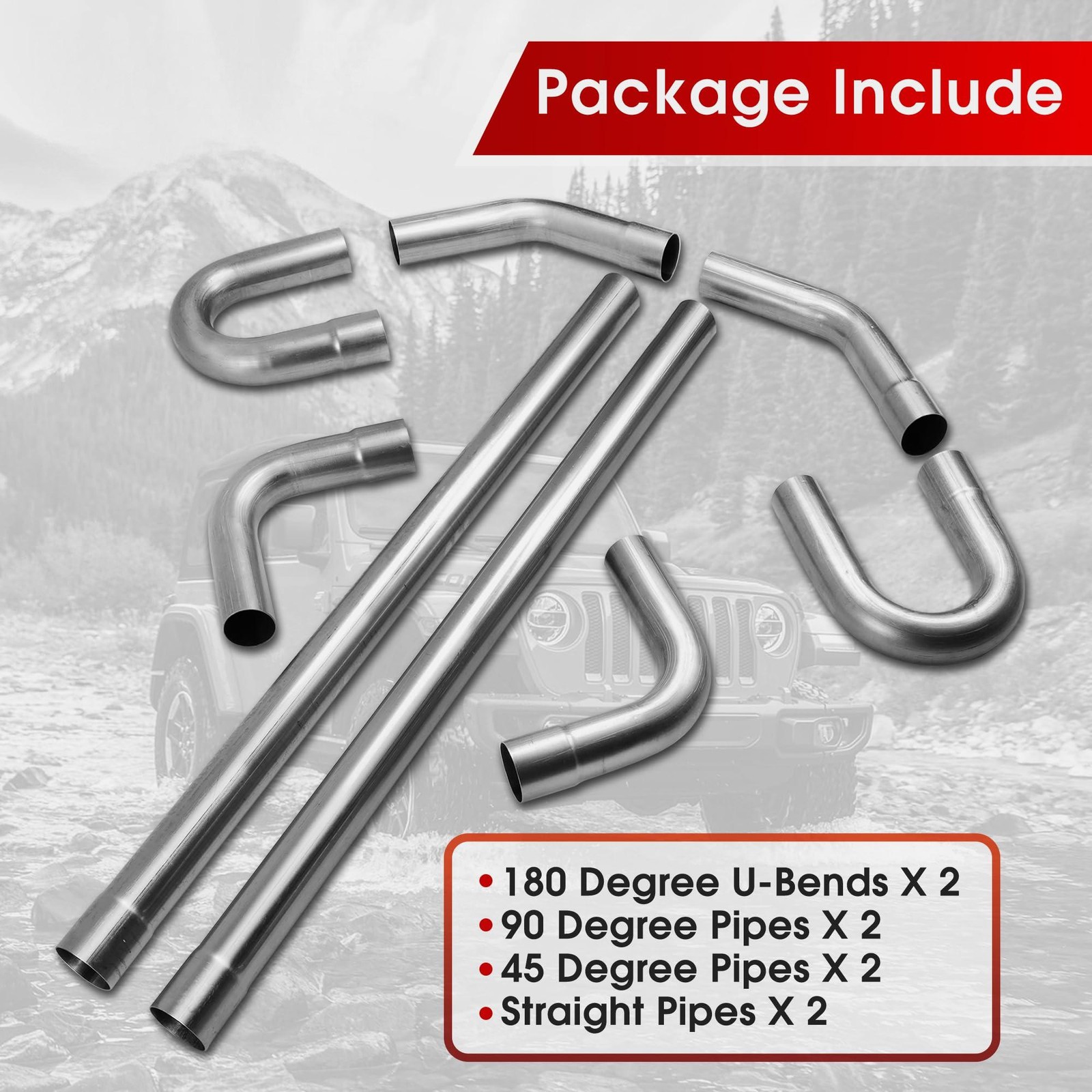 8 PCS 2.25” Inch Custom Exhaust Tubing Mandrel Bend Pipe Straight U Bend 90° Kit