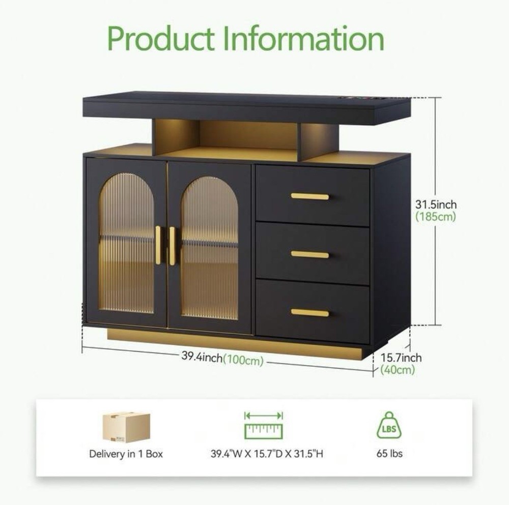 LED Bar Sideboard Buffet Cabinet With Charging Station