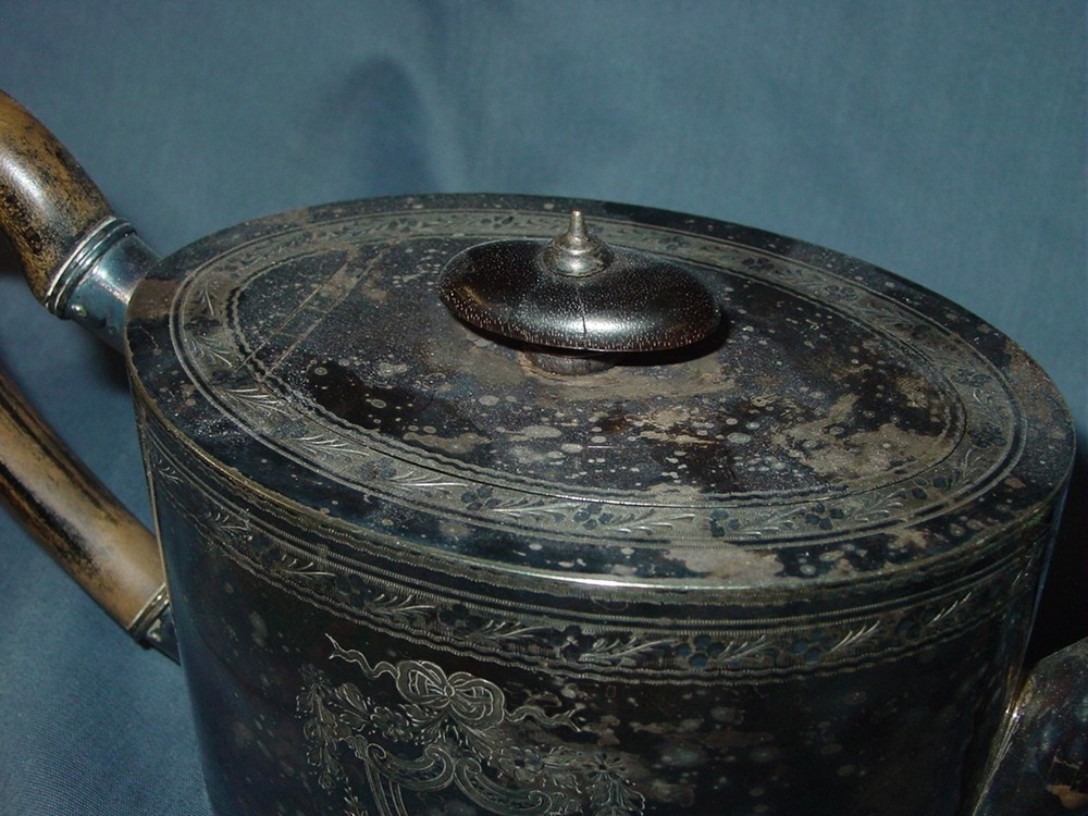 Antique Georgian ~ SILVER Plated ~ Engraved TEAPOT ~