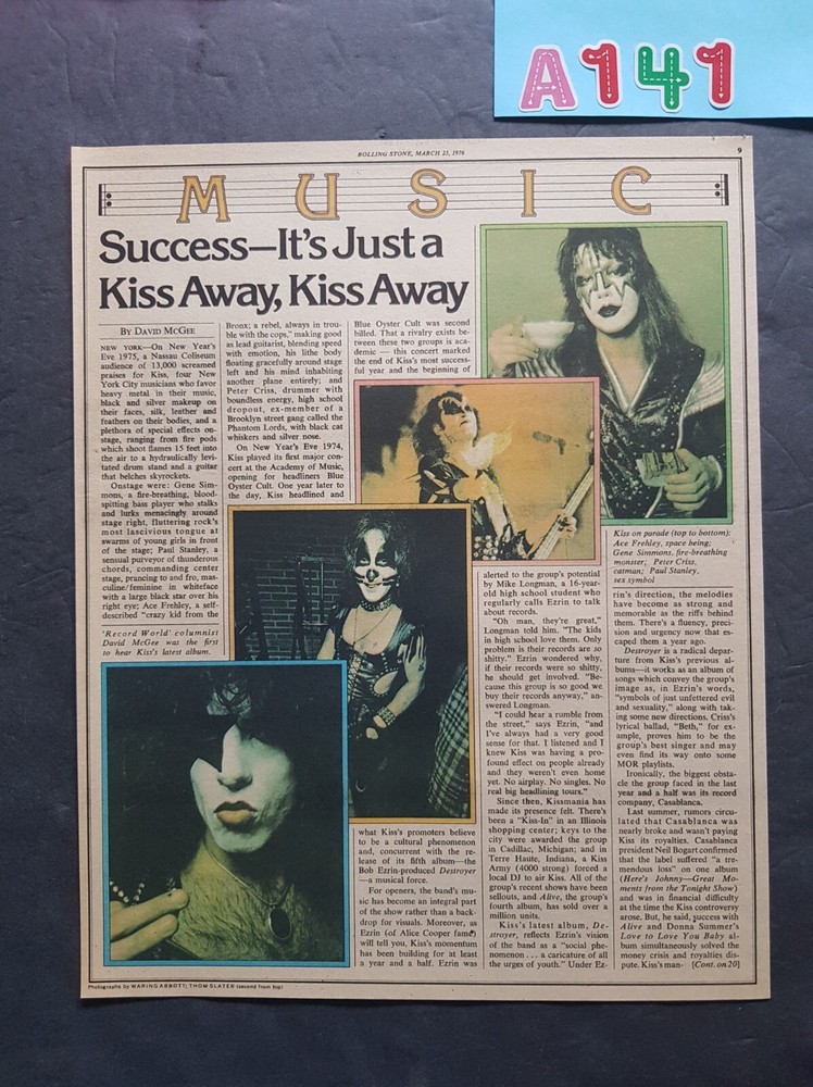 Kiss 2 Page Article Magazine Clippings