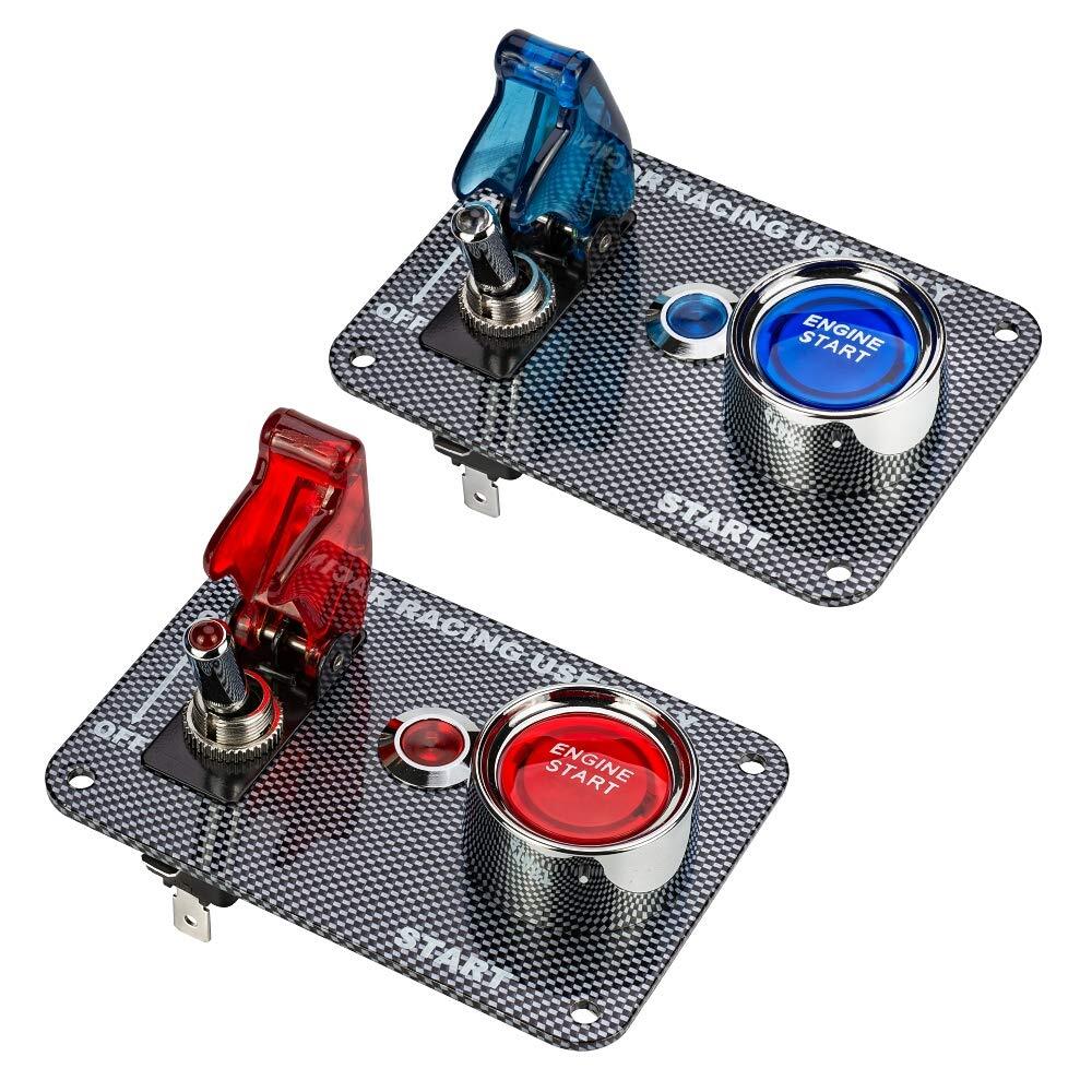DC12V Racing Car Ignition Switch Panel Carbon Fiber Rocking Switch+Engine Sta...
