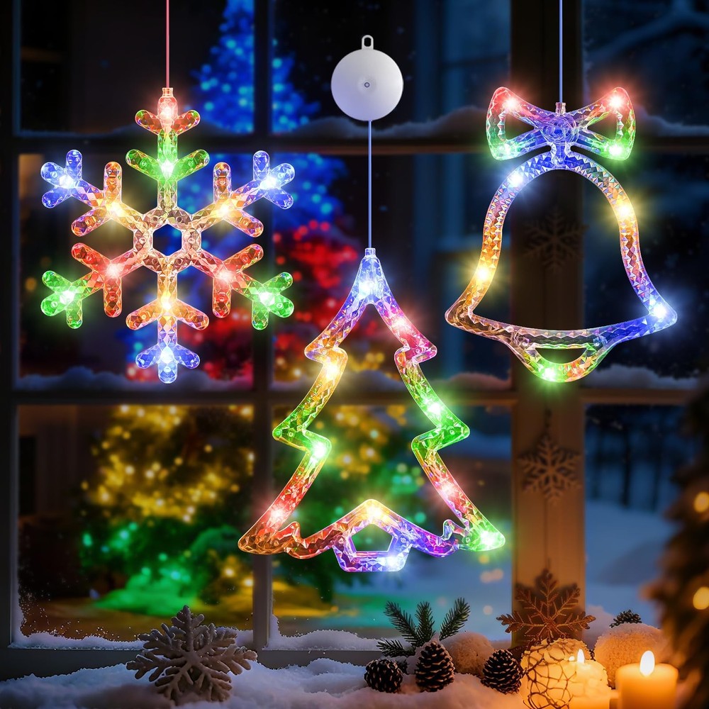 Christmas Decorations Snowflakes Tree Bell Window LED Lights Xmas Gift 3Pack