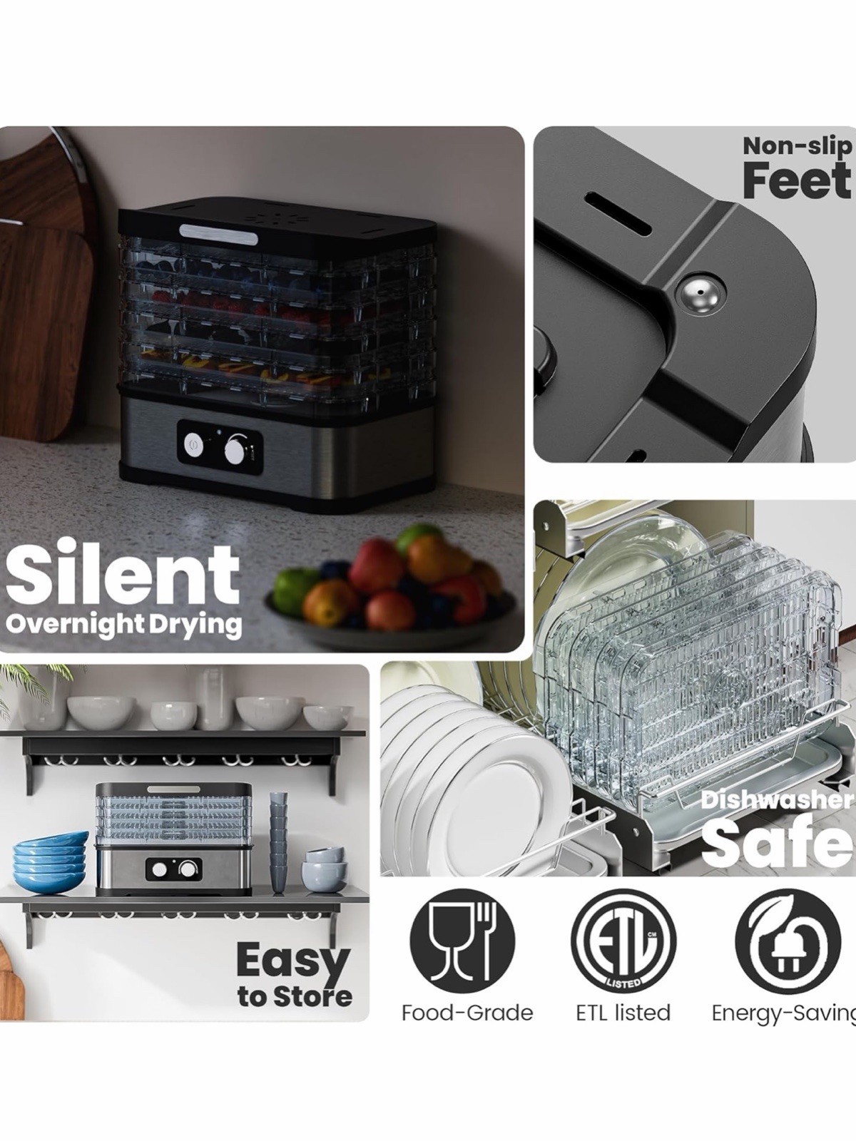 Food Dehydrator Machine for Jerky, 5 Stackable BPA-Free Trays Dryer with Temp...