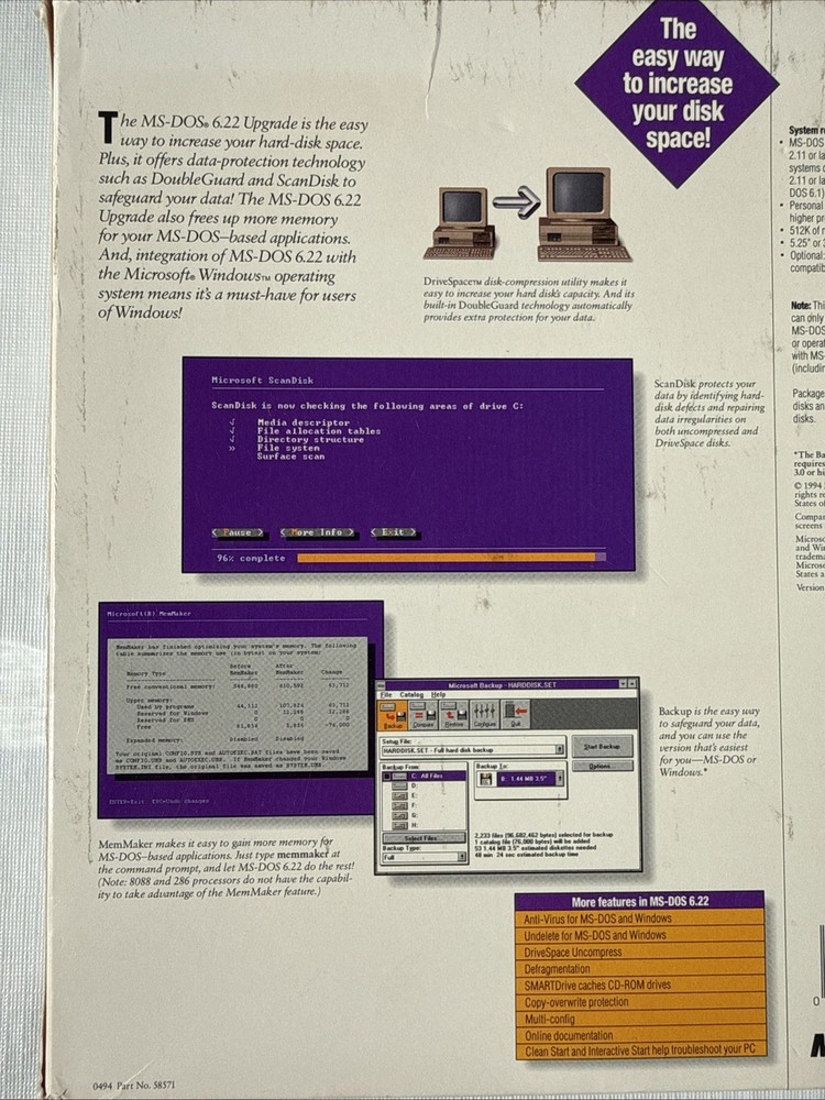 Microsoft MS-DOS 6.22 Upgrade Original in Box, 4 Disks & User Guide Untested