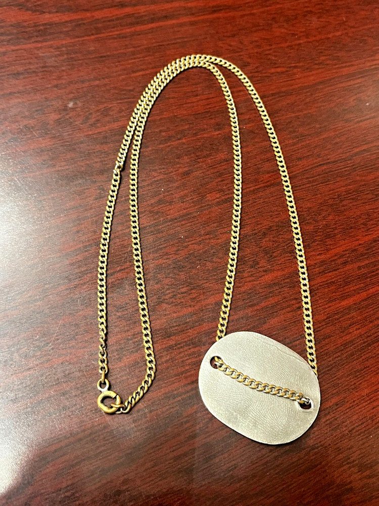 Vtg. WWII U S Navy Fingerprint Dog Tag with 24" Chain