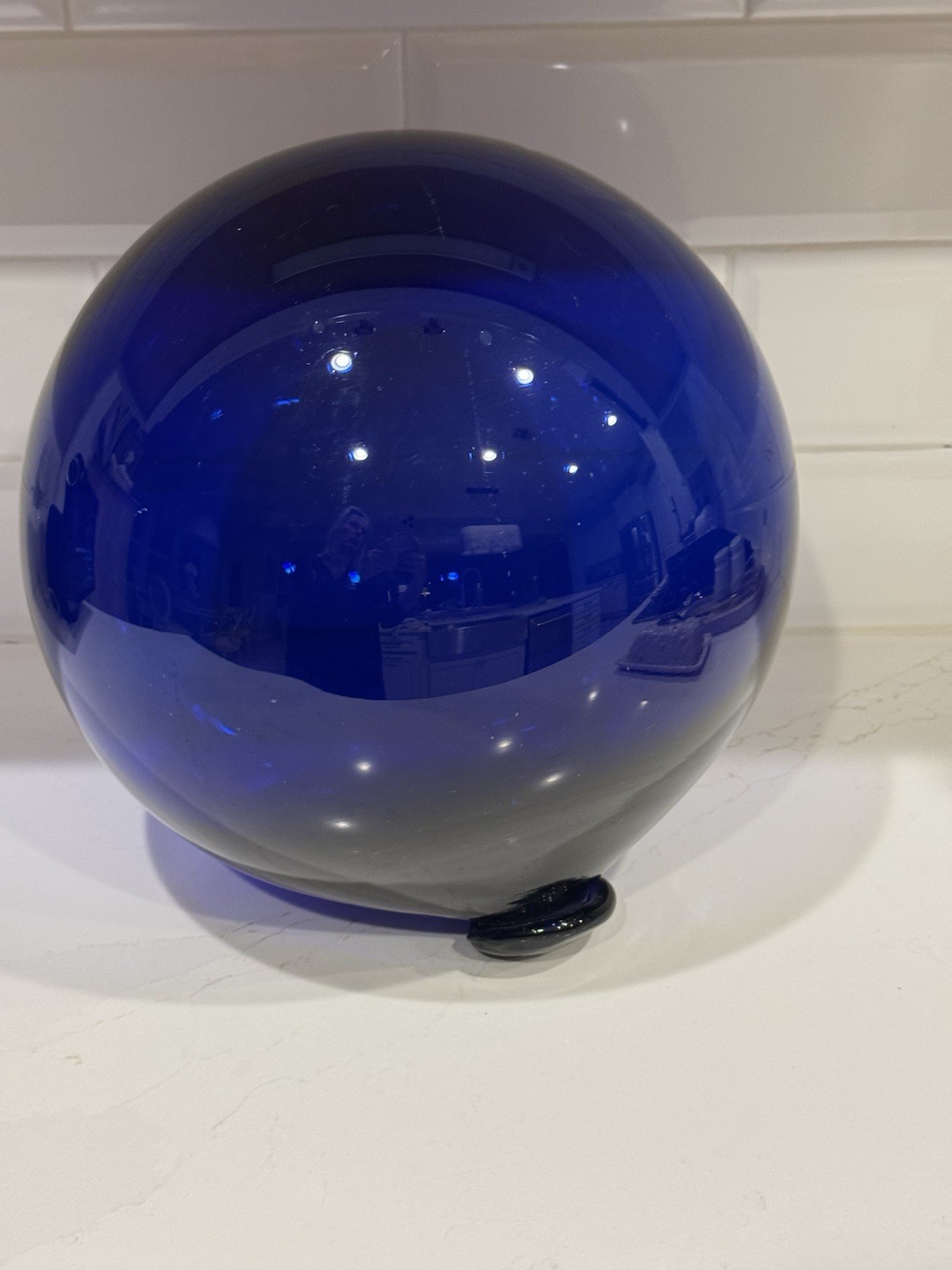 Glass Fishing Float Buoy Ball. Cobalt Blue 12" Diameter. Circumference 37”