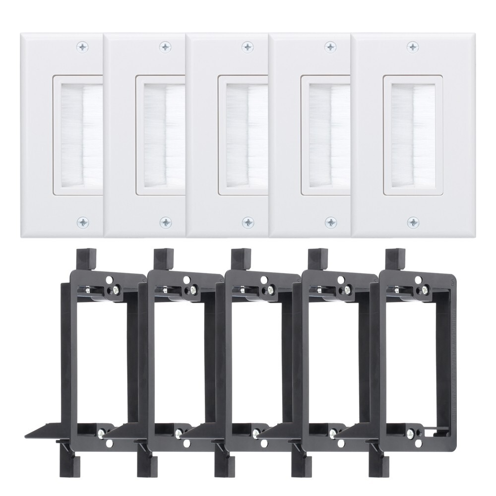 Brush Wall Plate + Low Voltage Mounting Bracket 5-Pack Cable Pass Through Insert