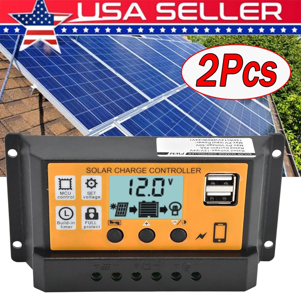 2Pcs 100A Solar Panel Regulator Charge Controller 12V Auto Focus Tracking