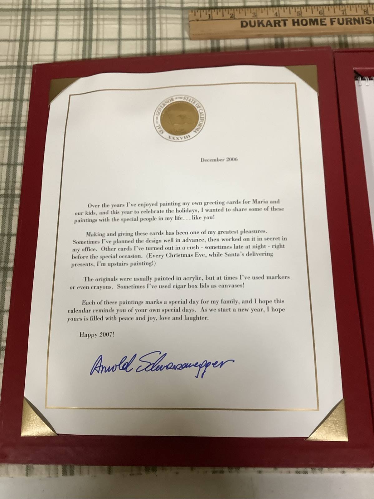 Rare Arnold Schwarzenegger 2007 Holiday Calendar Of His Art W/ Signed Letter